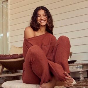 Cozy Rust Knit Lounge Jumpsuit
